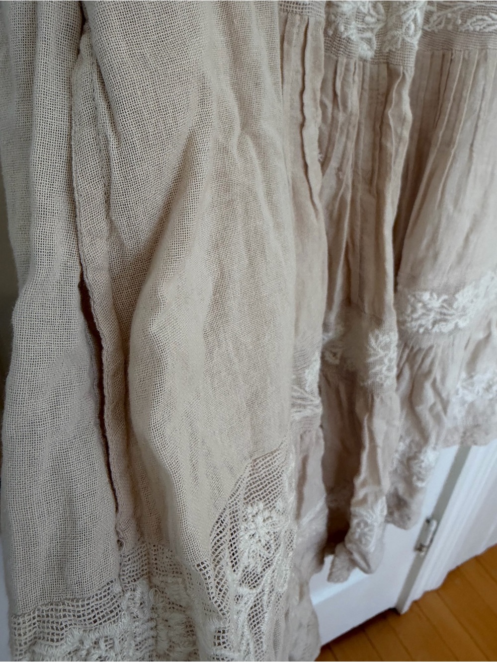 Anthropologie Beige & White Embroidered Spaghetti Strap Sundress - Picture 5 of 7